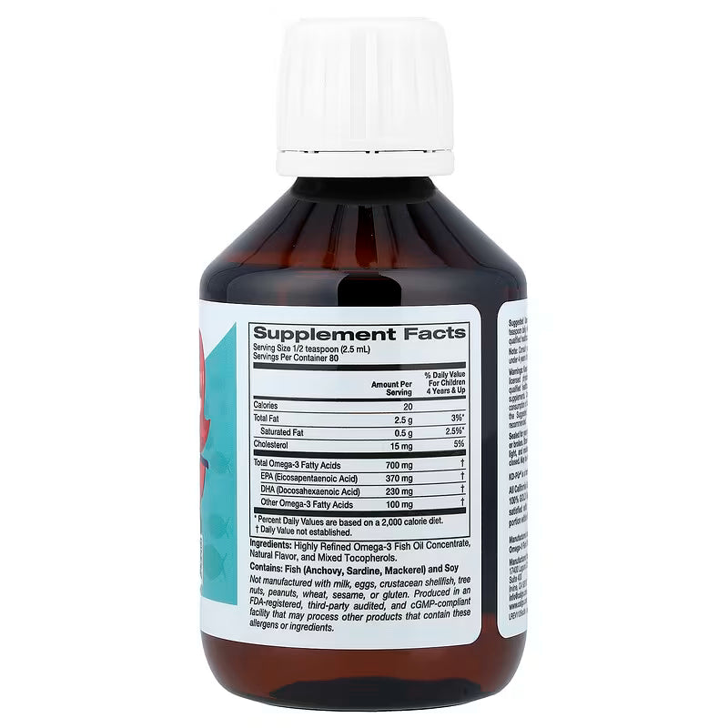 California Gold Nutrition Norwegian Kids Omega-3 Fish Oil – Natural Lemon, 200 ml