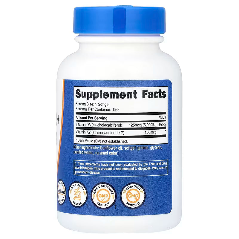 Nutricost Vitamin K2 + Vitamin D3 – 120 Softgels