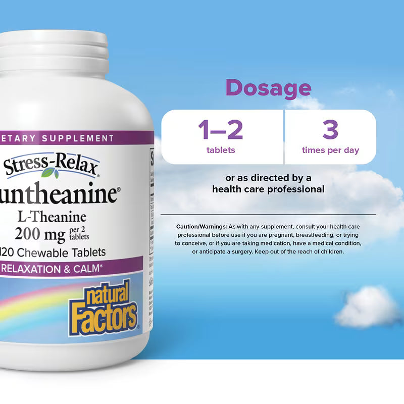 Natural Factors Stress-Relax® Suntheanine® L-Theanine – 100 mg, 60 Chewable Tablets