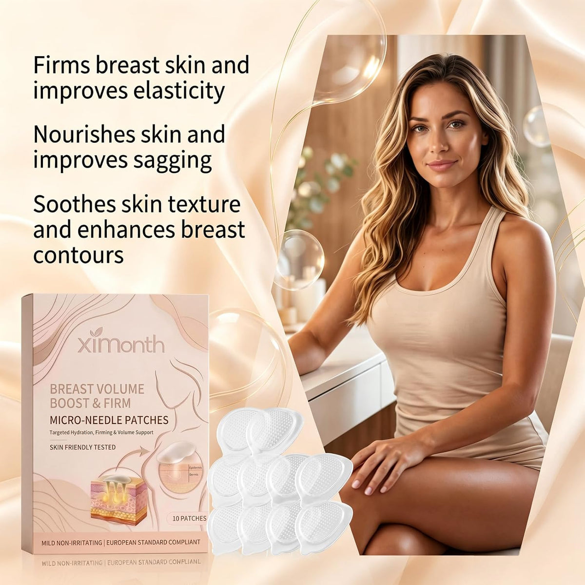 Ximonth Breast Volume Boost & Firm – Micro-Needle Patches, 10 Patches