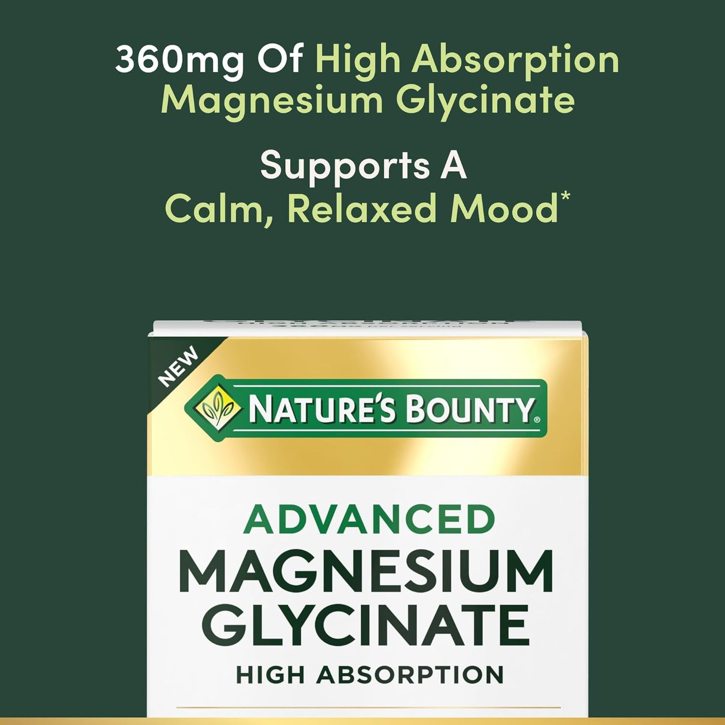 Nature’s Bounty Advanced Magnesium Glycinate 360mg 90 Capsules Calms Mood, Supports Heart, Nerve, Bone, Muscle