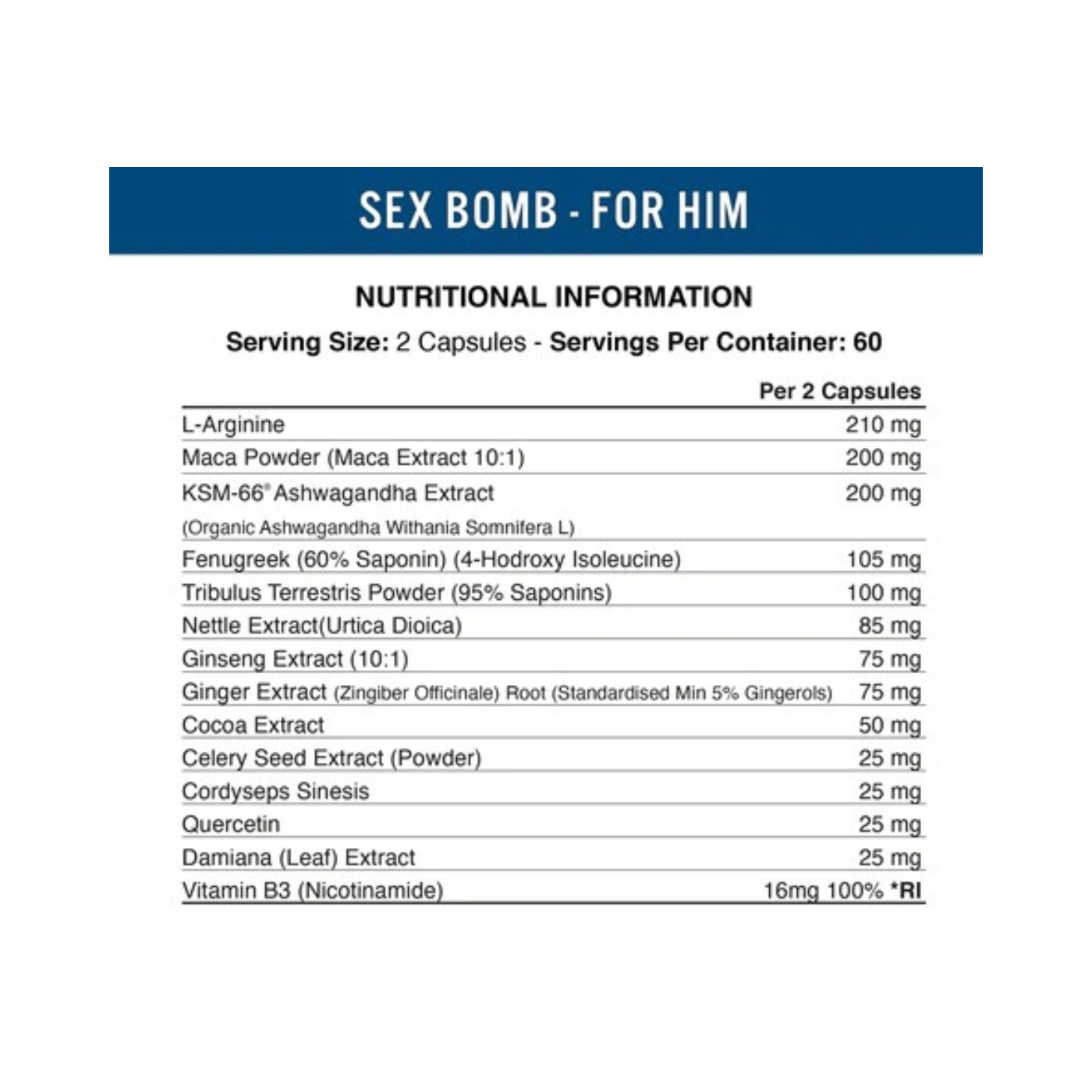 Sex Bomb Male Libido Enhancer – 120 Capsules