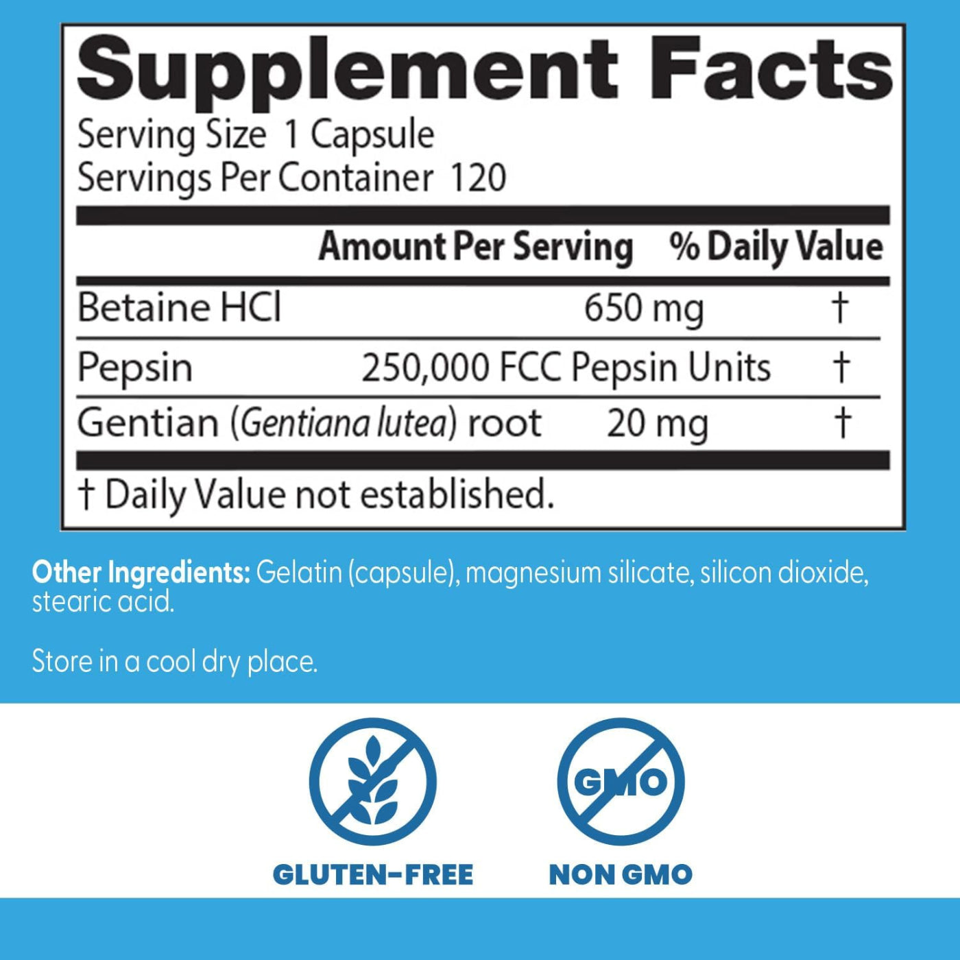 Doctor's Best Betaine HCI Pepsin & Gentian Bitters, Digestive Enzymes 120 Caps