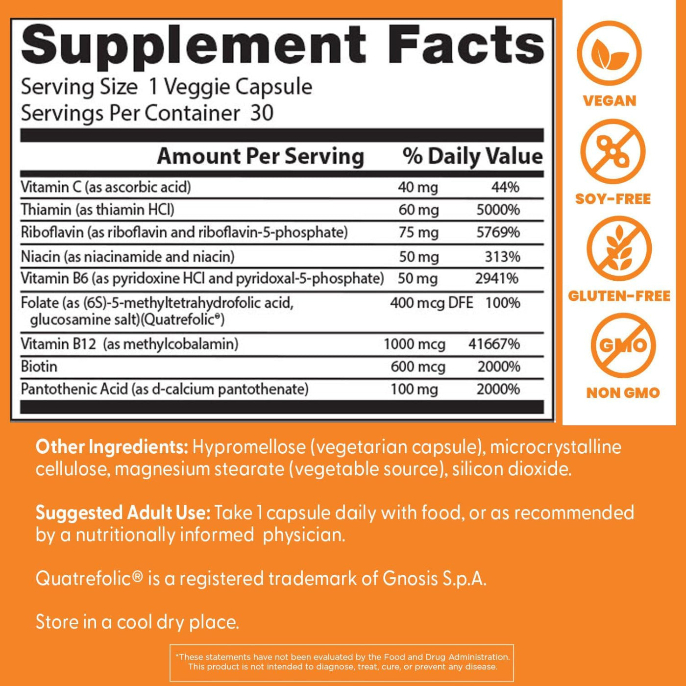 Doctor's Best Fully Active B Complex with Quatrefolic 30 Veggie Caps