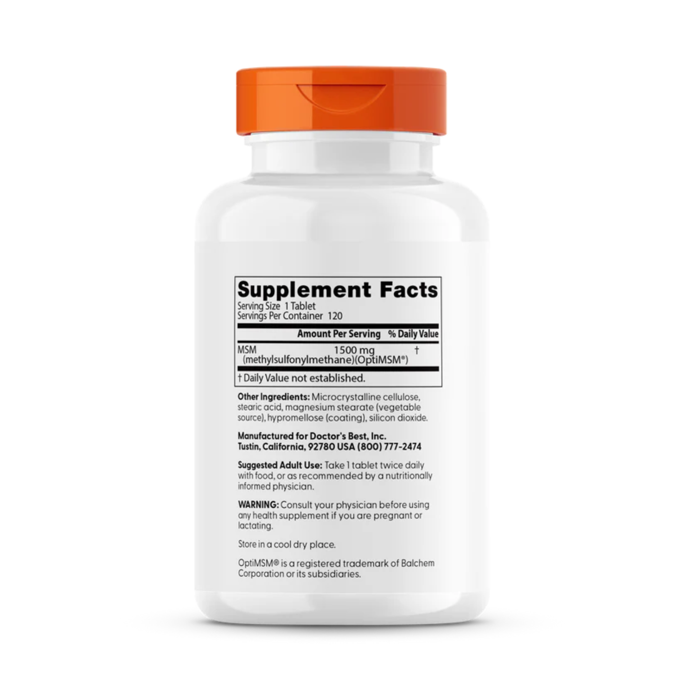 Doctors Best MSM Supports Hair Skin Nails & Joints Non-GMO Gluten Free Vegan 120 Tablets