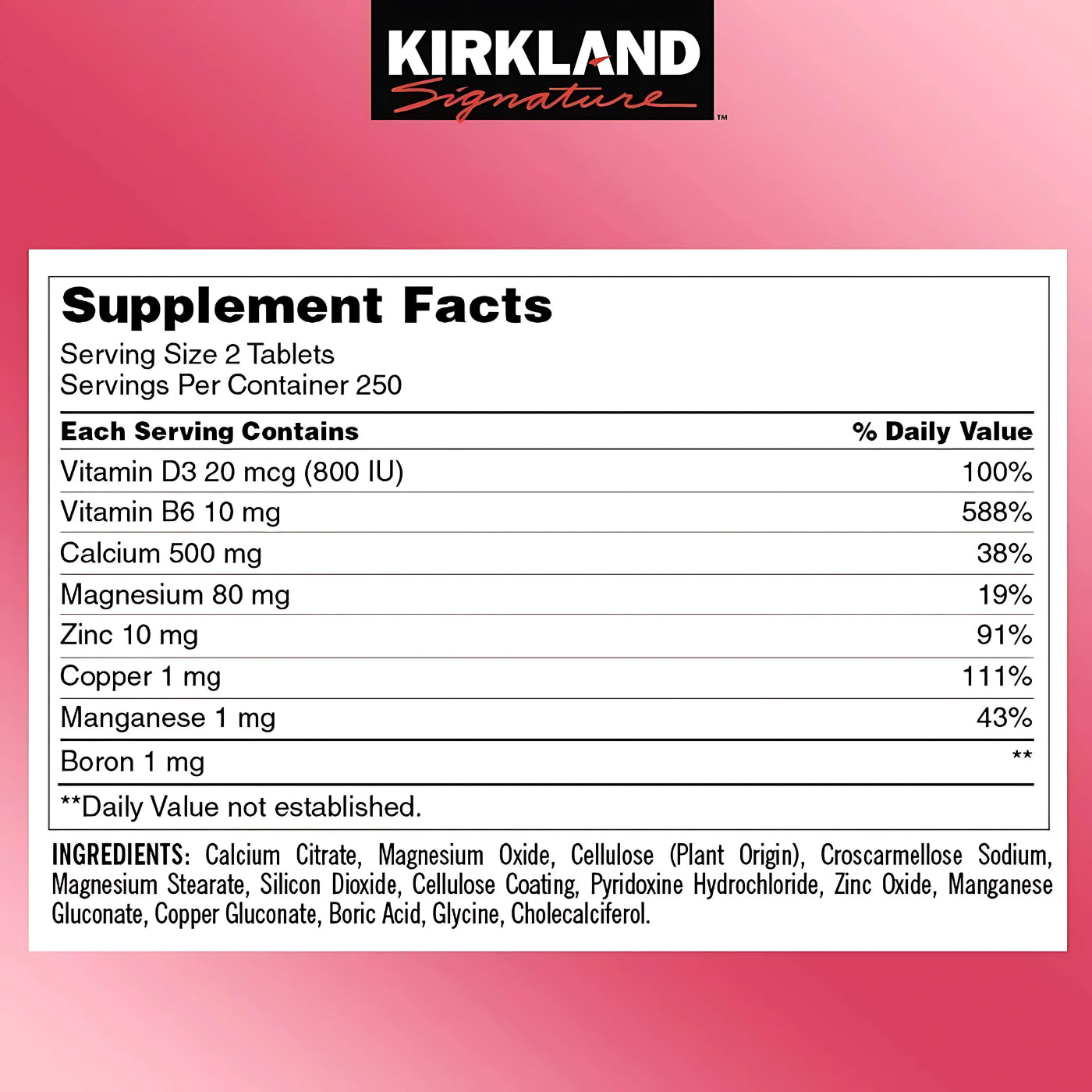 Kirkland Signature Calcium Citrate Magnesium & Zinc with D3 500 Tablets