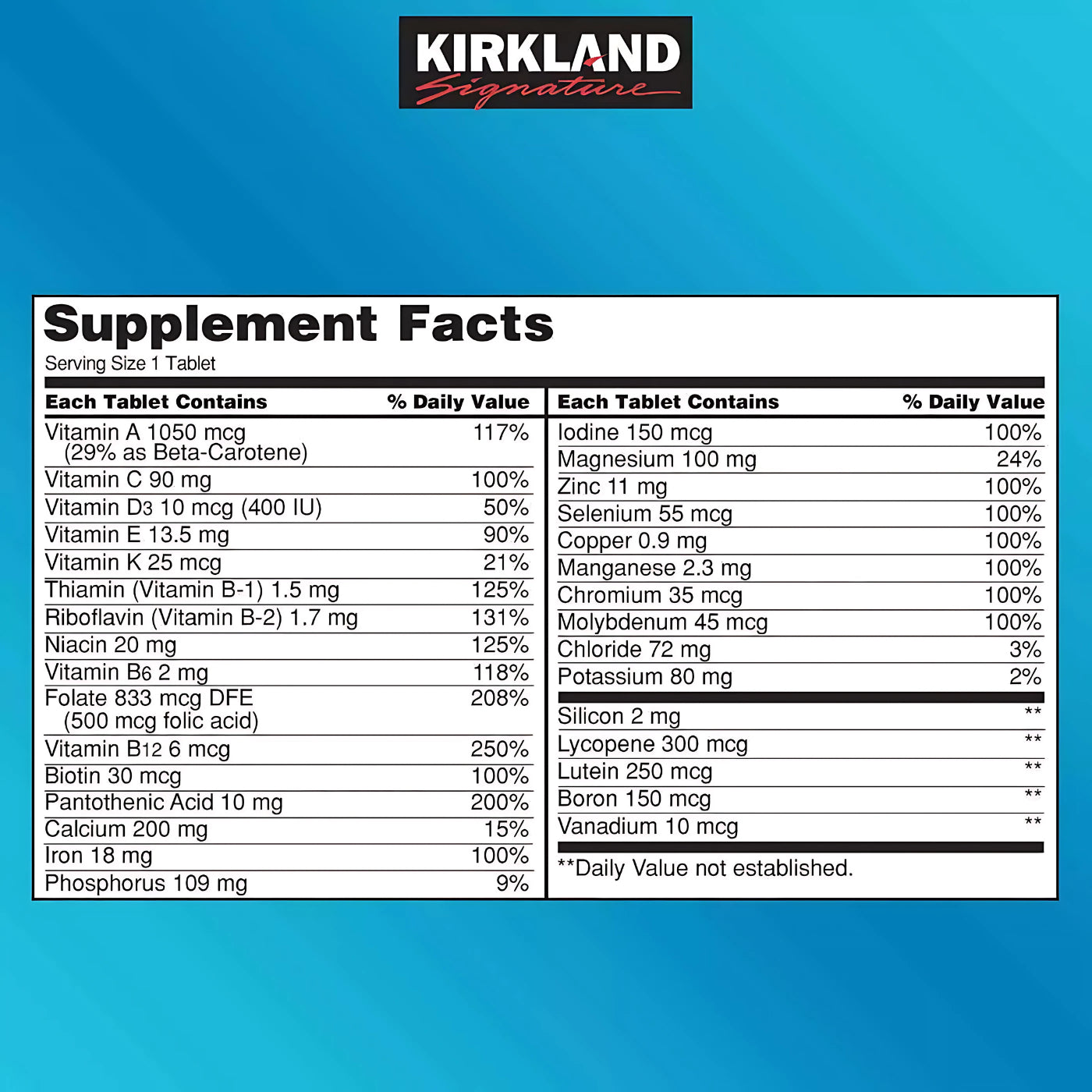 Kirkland Signature Daily Multivitamin & Mineral 500 Tablets