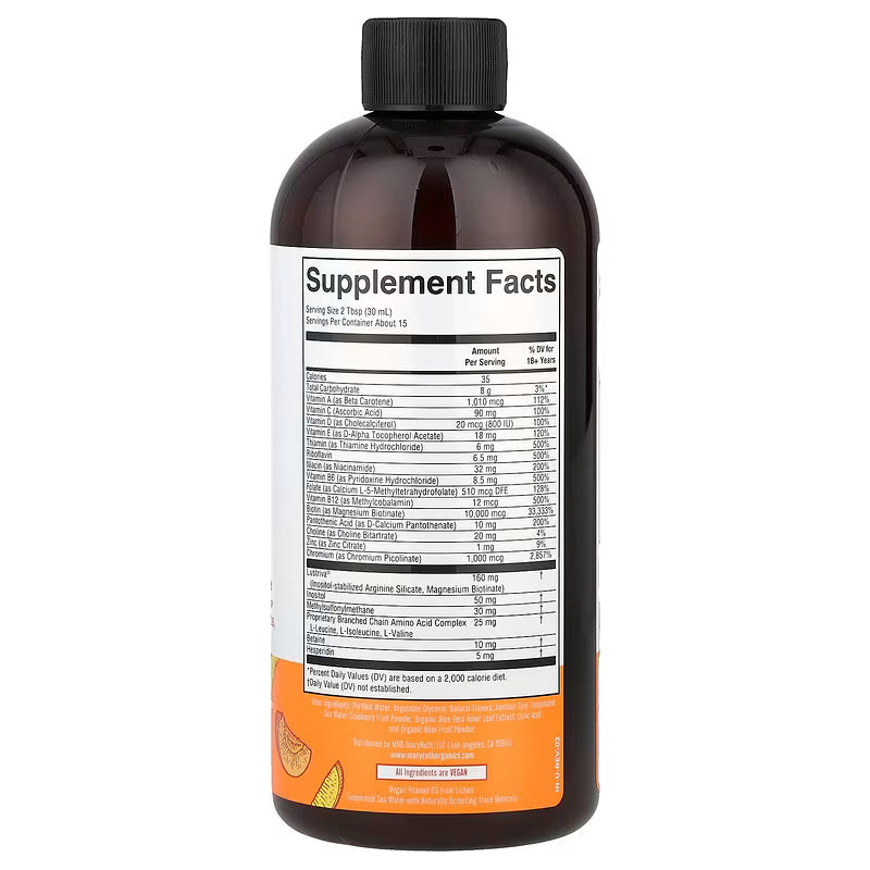 MaryRuth's, Liquid Morning Multivitamin + Hair Growth, Peach Mango, 15.22 fl oz (450 ml)
