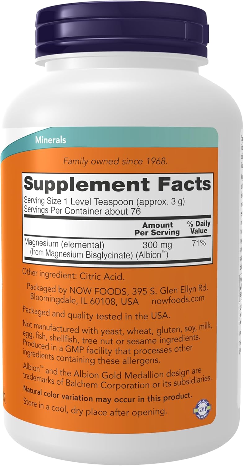 NOW Foods Magnesium Bisglycinate Powder – 8 oz (227 g)