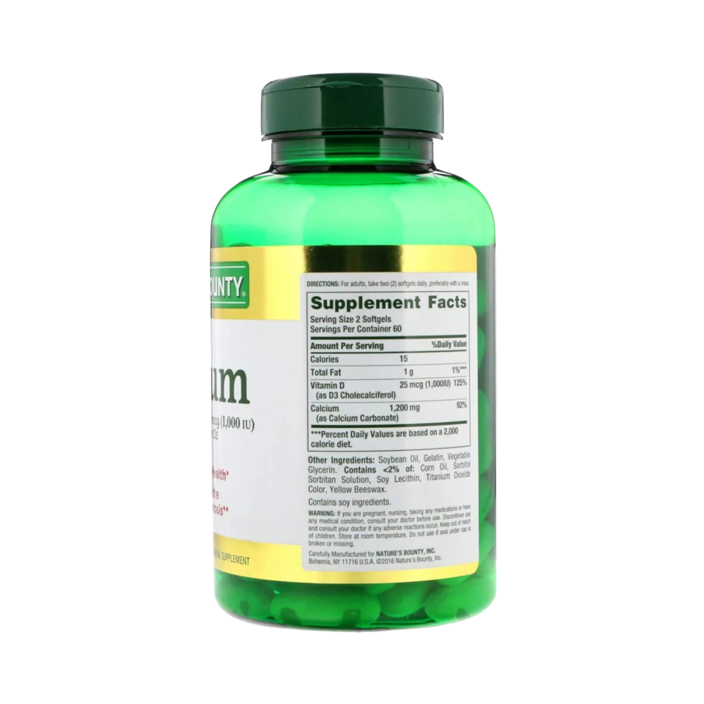 Nature’s Bounty Calcium Plus Vitamin D3 (1,200 mg) – 120 softgels