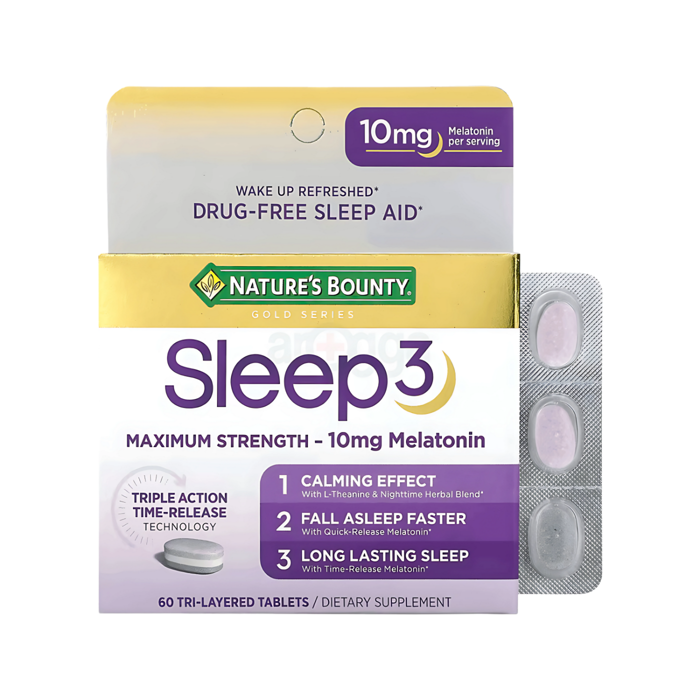 Nature's Bounty Gold Series Sleep 3 Maximum Strength 10mg Melatonin 60 Tablets