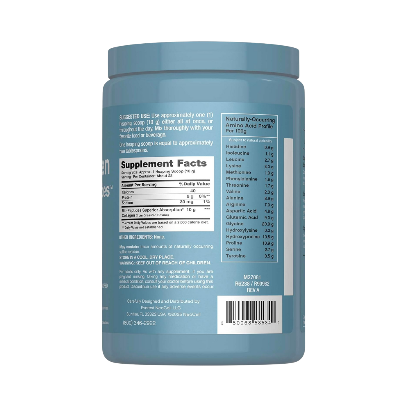 NeoCell Collagen Bio-Peptides Grassfed 283g Powder