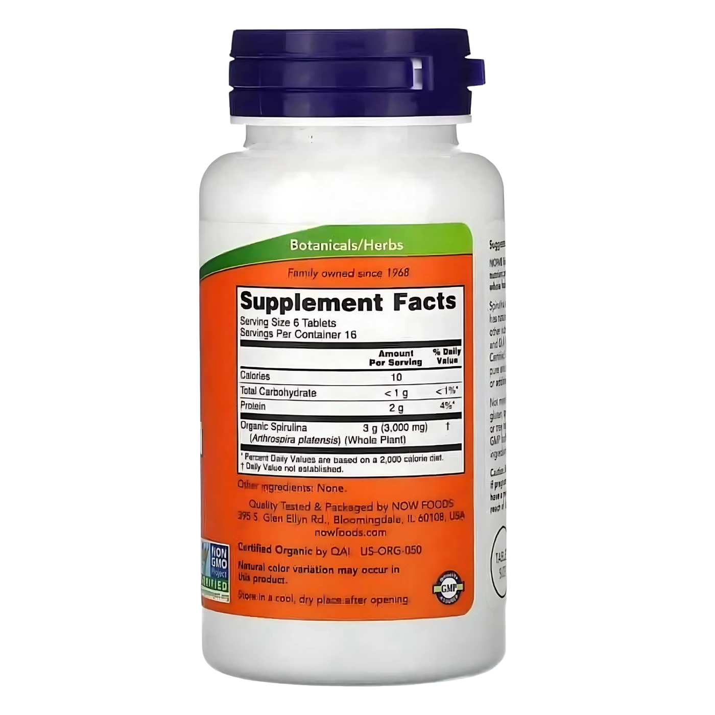 Now Certified Organic Spirulina 500 mg Tablets