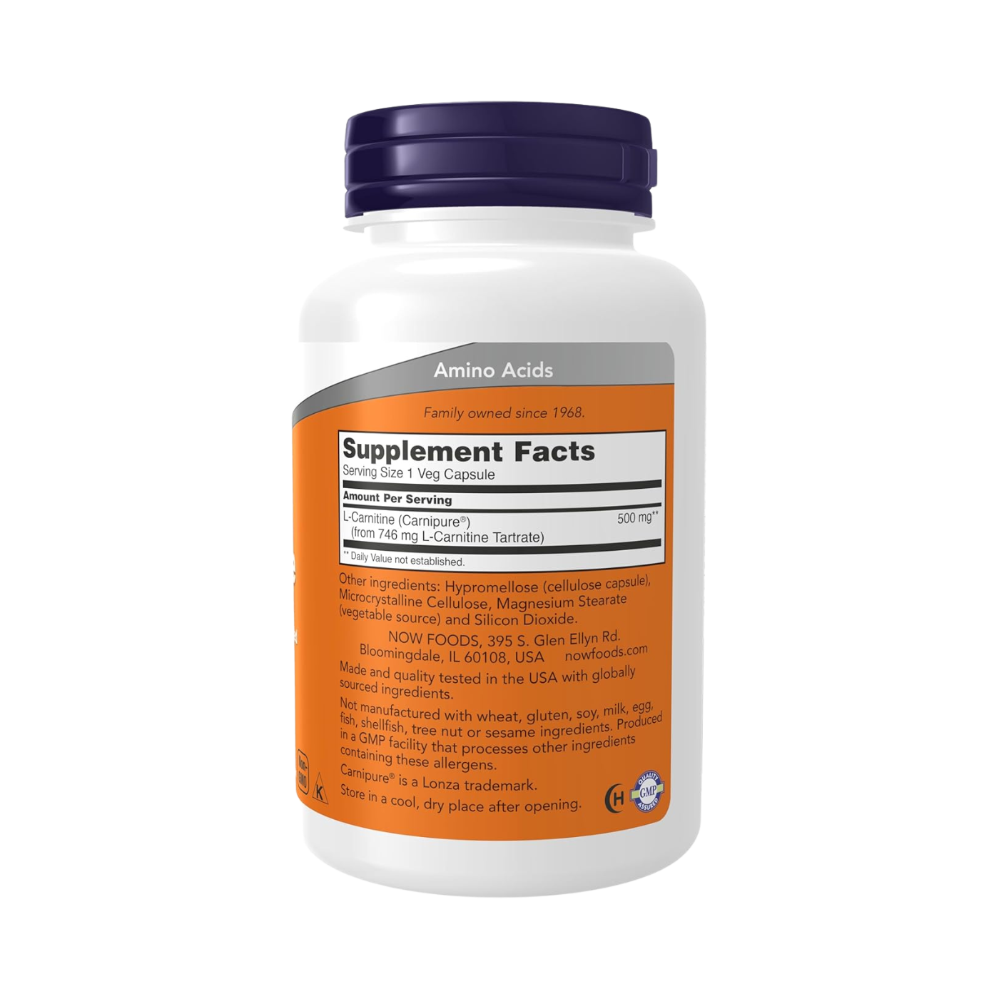 Now L-Carnitine 500mg 180 Veg Capsules Purest Form Amino Acid Fitness Support