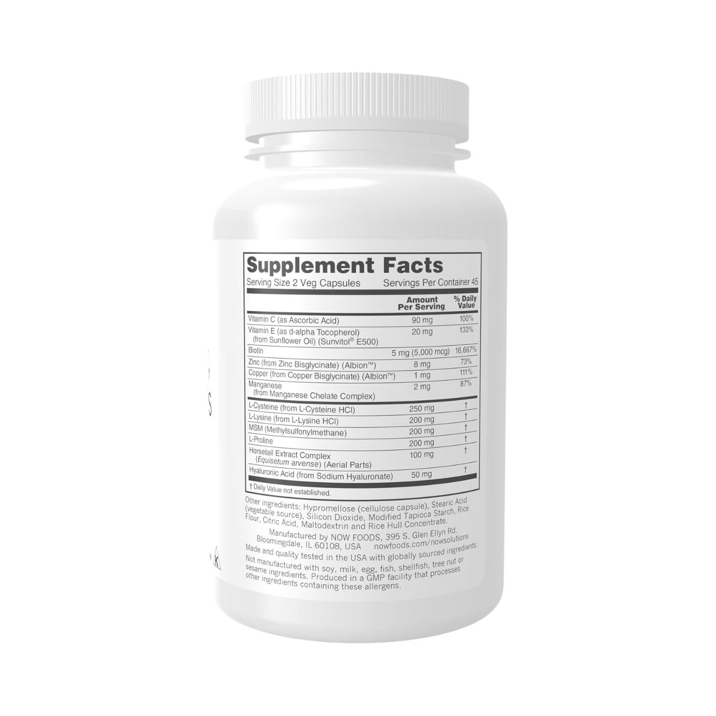 Now Solutions Vegan Hair Skin & Nails 5000mcg Biotin 90 Veg Caps