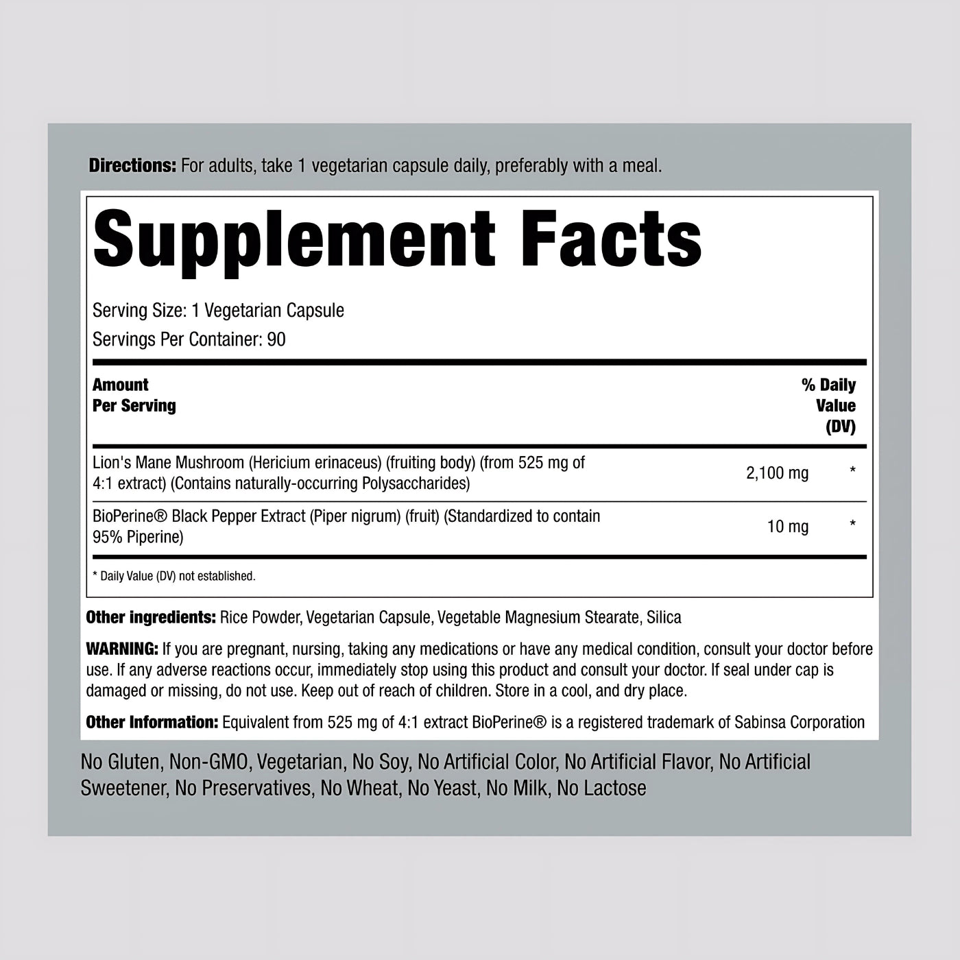 Piping Rock The Mushroom Experts Lion's Mane 2100 mg Veg Caps