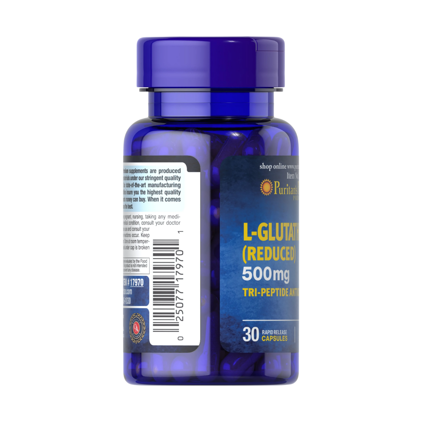 Puritan's Pride L-Glutathione (Reduced) 500 mg Tri-Peptide AntiOxident 30 Caps