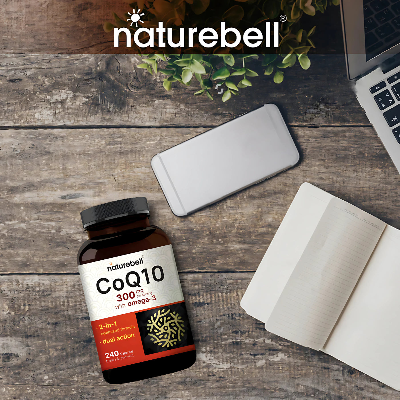 NatureBell CoQ10 with Omega-3 300 mg 240 Capsules