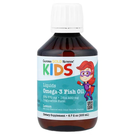 California Gold Nutrition Norwegian Kids Omega-3 Fish Oil – Natural Lemon, 200 ml