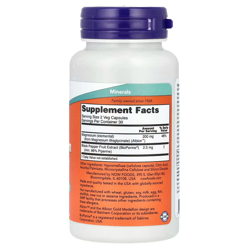 NOW Foods Magnesium Glycinate with BioPerine® – Veg Capsules