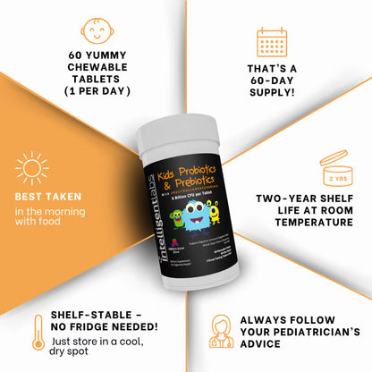 Intelligent Labs 6 Billion CFU Kids Probiotics and Prebiotics – 60 Chewable tablets