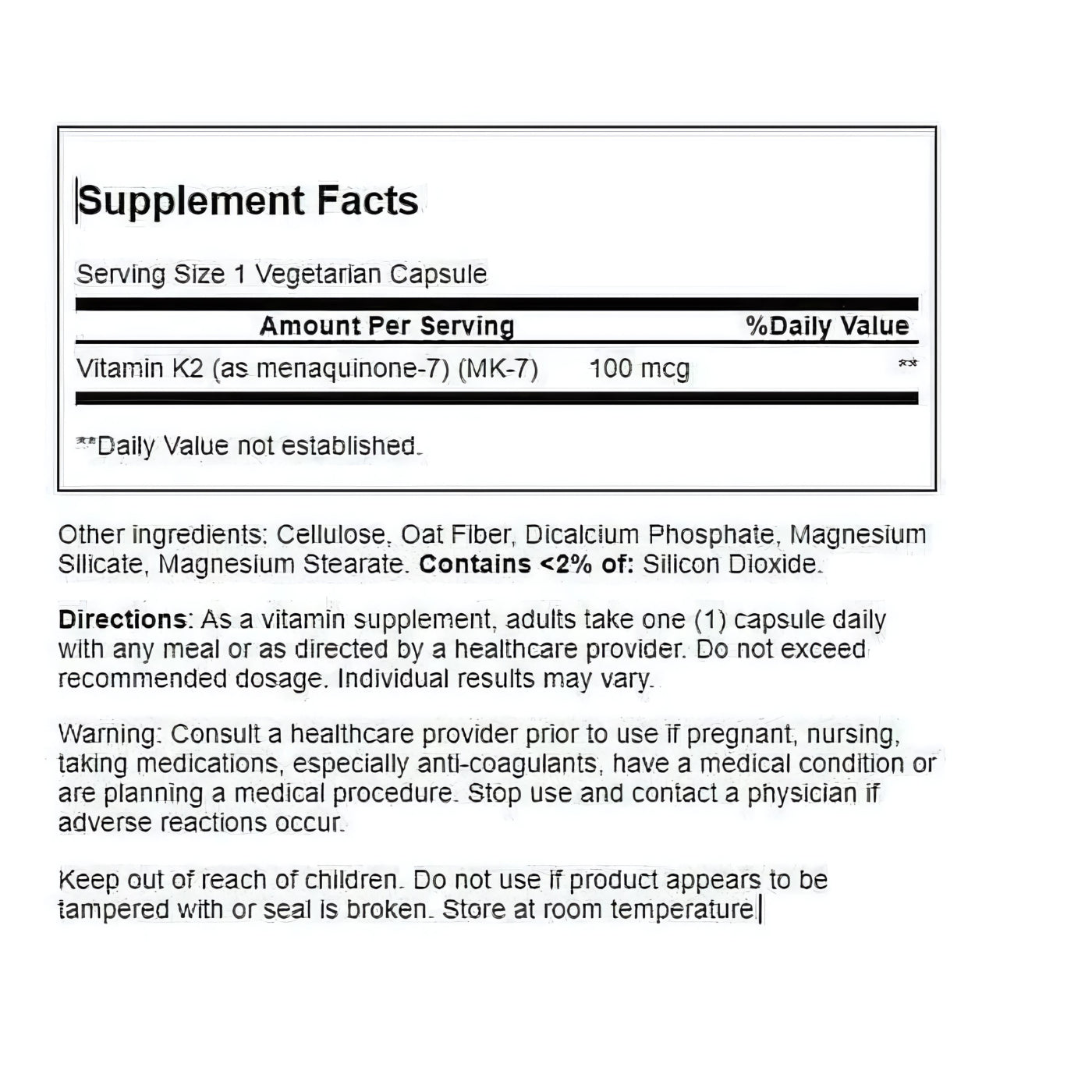 21st Century K2 MK-7 100 mcg 110 Veg Capsules