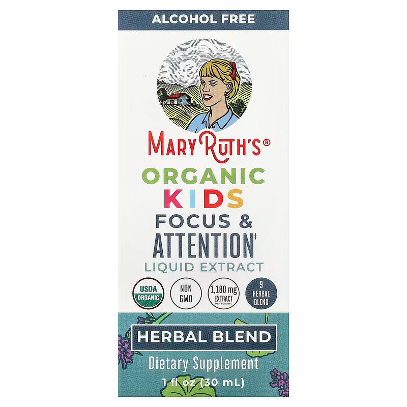 MaryRuth's Organic Kids Focus & Attention Liquid Extract – Alcohol Free, 30 ml