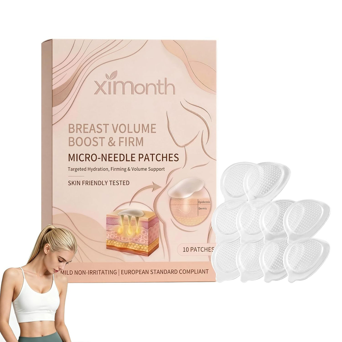 Ximonth Breast Volume Boost & Firm – Micro-Needle Patches, 10 Patches