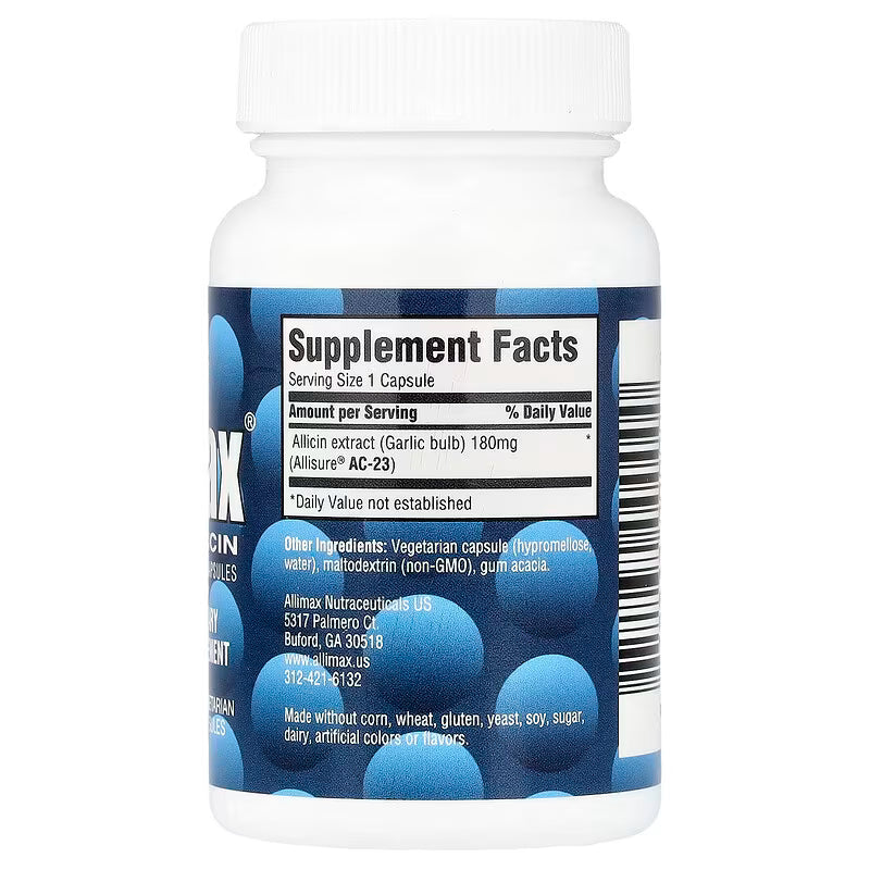 Allimax 100% Allicin Powder – 180 mg, 30 Vegetarian Capsules