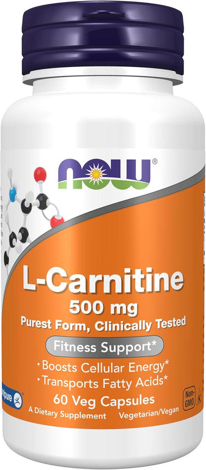 Now L-Carnitine 500mg 180 Veg Capsules Purest Form Amino Acid Fitness Support