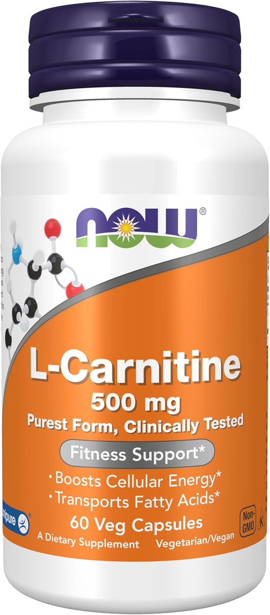 Now L-Carnitine 500mg 180 Veg Capsules Purest Form Amino Acid Fitness Support