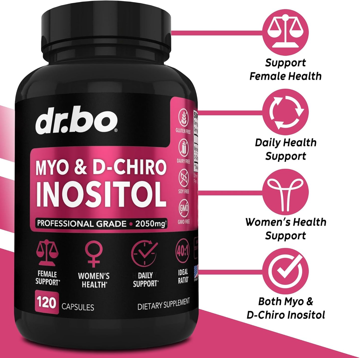 dr.bo Myo & D-Chiro Inositol 2050 mg Professional Grade – 120 capsules