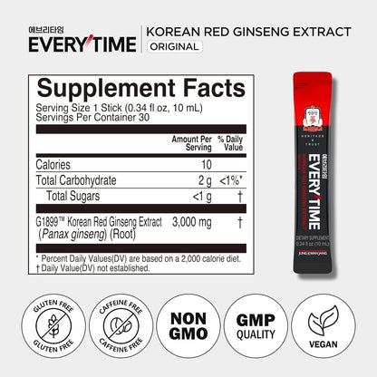 Jung Kwan Jang Everytime Energy Boost Korean Red Ginseng & Honey (300ml, 30 sticks)