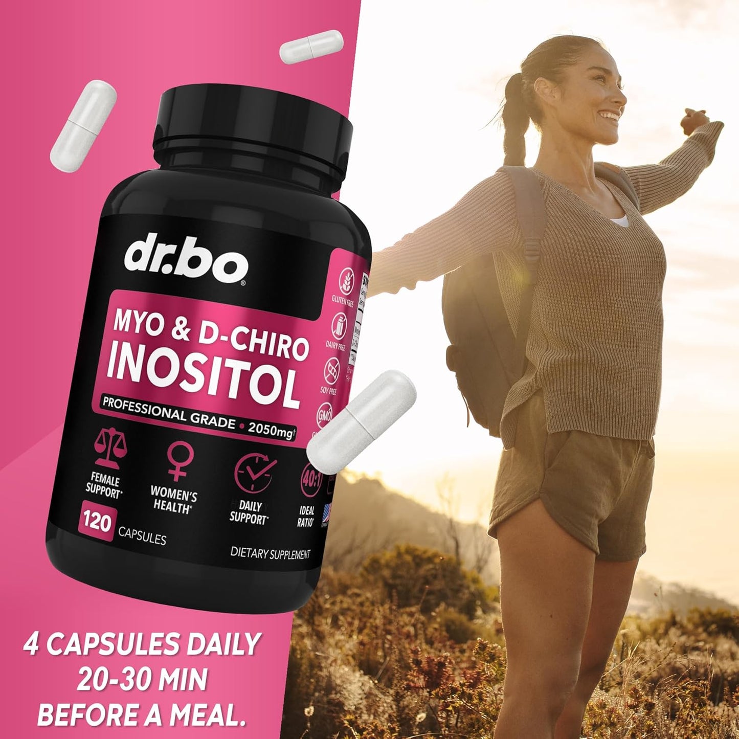 dr.bo Myo & D-Chiro Inositol 2050 mg Professional Grade – 120 capsules