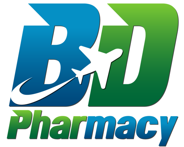 Logo of BD Pharmacy with blue, green, and white colors on a white background