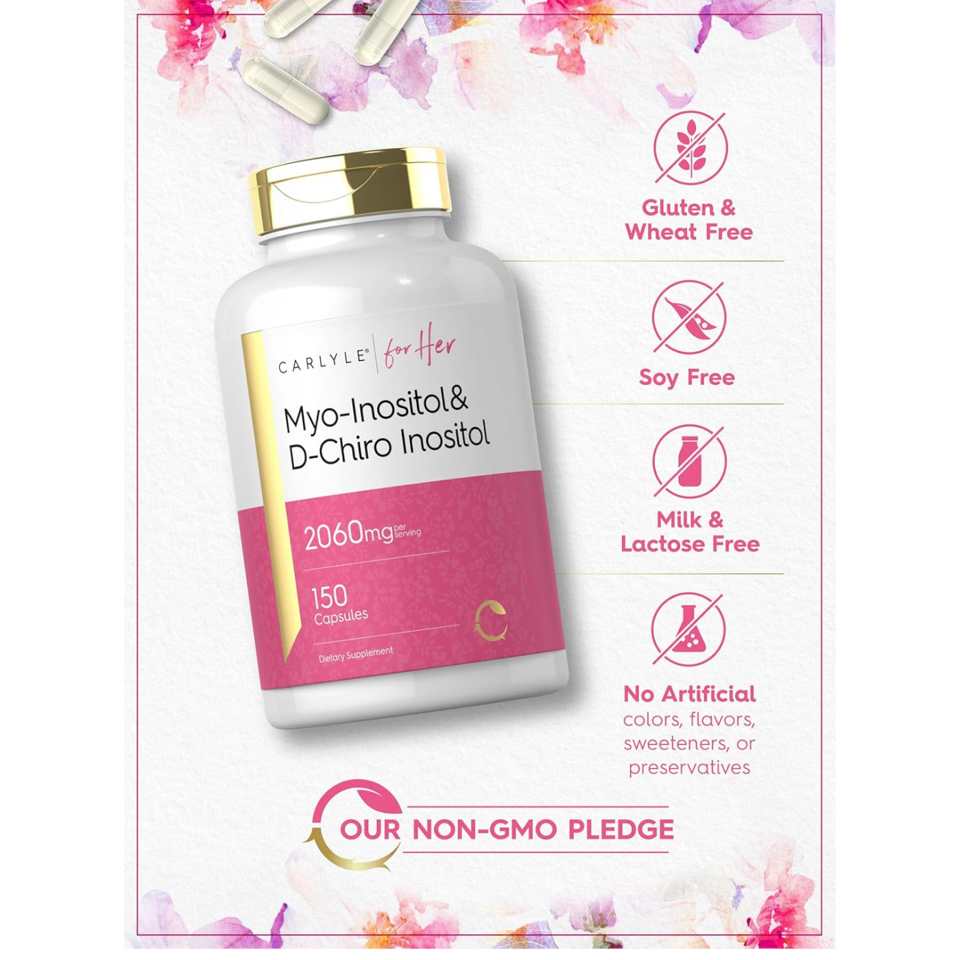 Carlyle Myo-Inositol & D-Chiro Inositol for Women 2060mg 150 Capsules