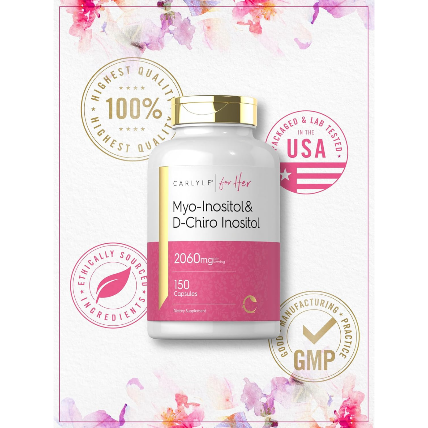 Carlyle Myo-Inositol & D-Chiro Inositol for Women 2060mg 150 Capsules