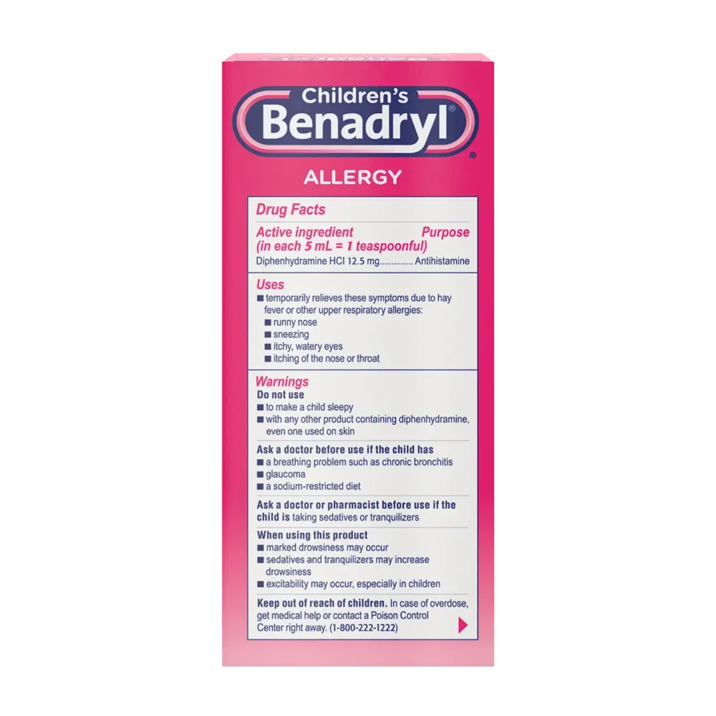 Children Benadryl Allergy Relief Liquid with Diphenhydramine HCl 236ml