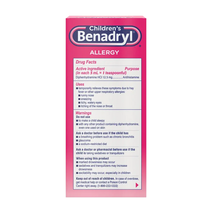 Children Benadryl Allergy Relief Liquid with Diphenhydramine HCl 236ml