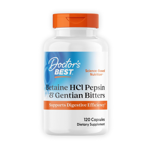 Doctor's Best Betaine HCI Pepsin & Gentian Bitters, Digestive Enzymes 120 Caps