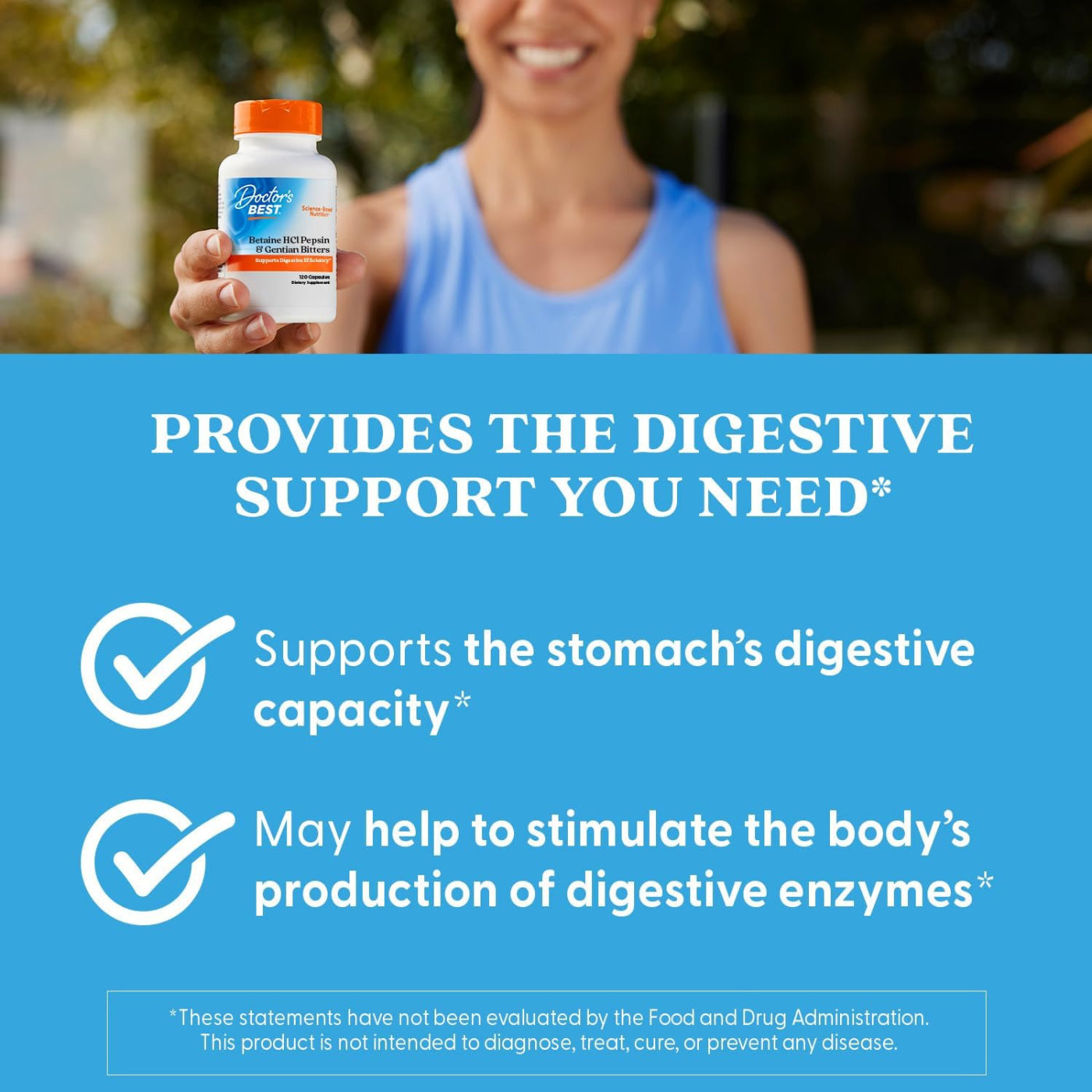 Doctor's Best Betaine HCI Pepsin & Gentian Bitters, Digestive Enzymes 120 Caps