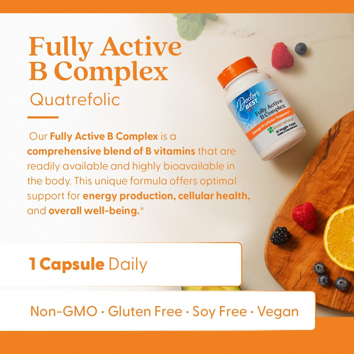 Doctor's Best Fully Active B Complex with Quatrefolic 30 Veggie Caps