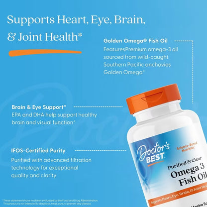 Doctor's Best, Purified & Clear Omega 3 Fish Oil, 120 Marine Softgels (1,000 mg per Softgel)