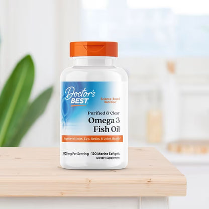 Doctor's Best, Purified & Clear Omega 3 Fish Oil, 120 Marine Softgels (1,000 mg per Softgel)