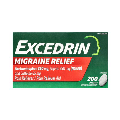 Excedrin Migraine Pain Relief Acetaminophen 250 mg, Aspirin 250 mg, Caffein 65 mg 100, 200 Caplets