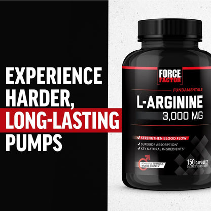 Force Factor 3000mg L-Arginine Nitric Oxide with BioPerine 150 Capsules