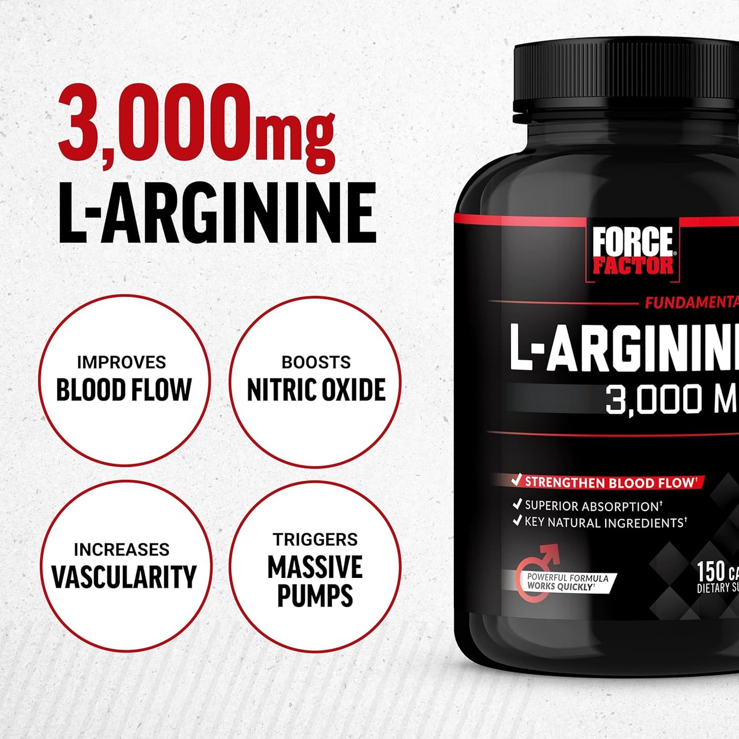 Force Factor 3000mg L-Arginine Nitric Oxide with BioPerine 150 Capsules