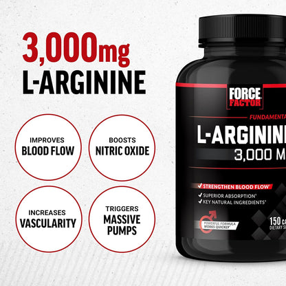 Force Factor 3000mg L-Arginine Nitric Oxide with BioPerine 150 Capsules