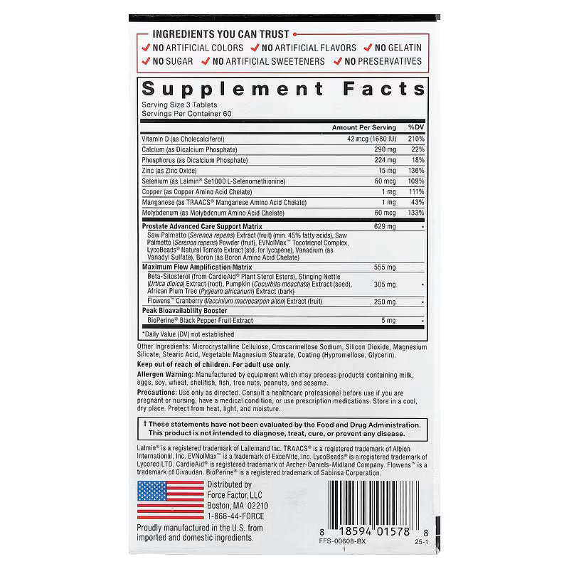 Force Factor Prostate Advanced 180 Tablets