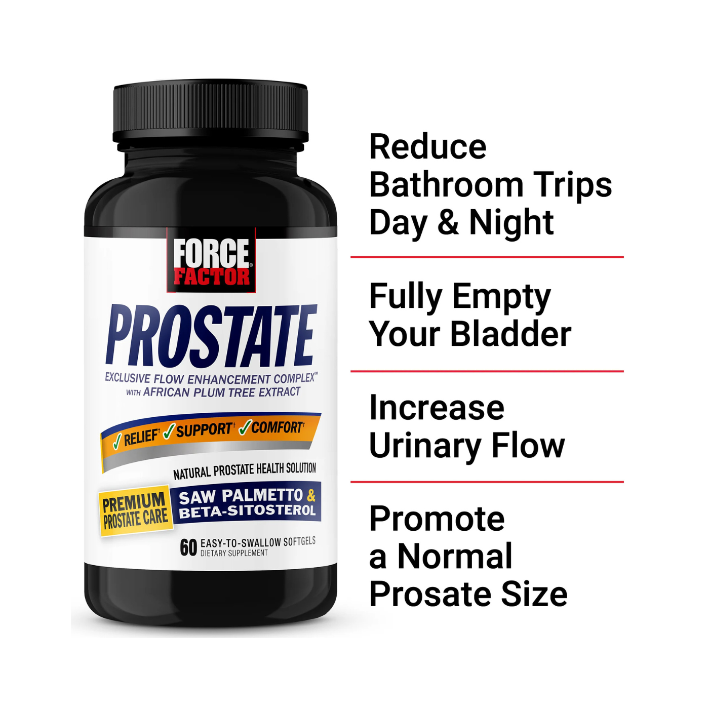 Force Factor Prostate Support Saw Palmetto & Beta Sitosterol Formula 60 Softgels